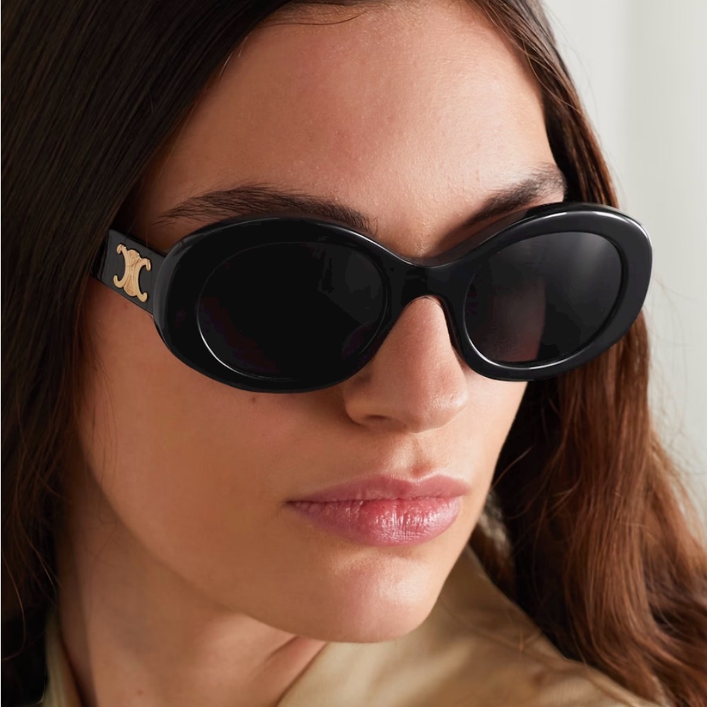 Celine Triomphe Black Oval Frame Sunglasses